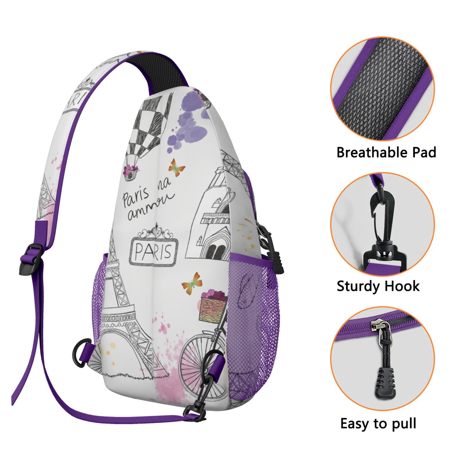 Travel Sling Bag Paris Travel Sling Bag Shoulder Backpack Travel Chest Pack for Men Women