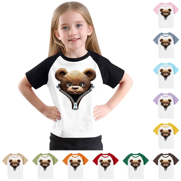 Feancey Boys Girls Cute Graphic Tees 2025 Trendy 3D Print Short Sleeve Tops Toddler Kids Casual Round Neck T-Shirts Limited Time Sales Beige 4 Years