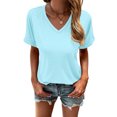 thumbnail image 4 of Liher T Shirts for Women V Neck Summer Tops Roll Short Sleeve Loose Tee Casual Plain Solid Color Basic Tee Shirts Sky Blue XL, 4 of 6