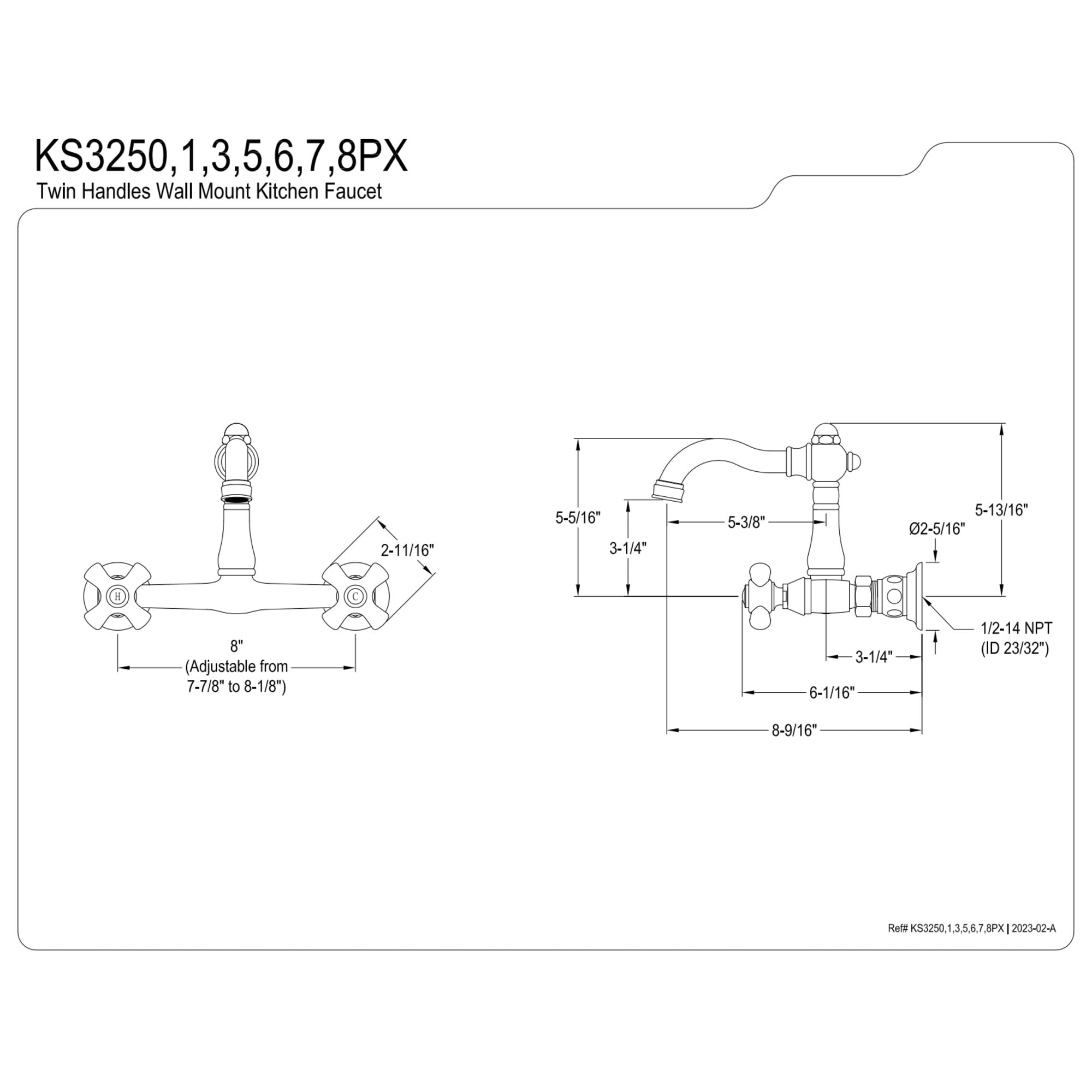 Kingston Brass KS3256PX Vintage Double-Handle Wall-Mount Bridge Kitchen Faucet, Polished Nickel