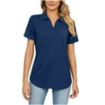 thumbnail image 6 of TIHLMK Womens Shirts Navy Women's Fashion Lapel Solid Color Short Sleeve T-shirt Blouse Loose Tops Gift for Womens Tops, 6 of 7