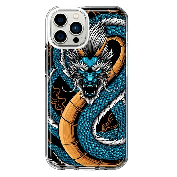 Mundaze - Case for Apple iPhone 12 Pro Max Slim Shockproof Hard Shell Soft TPU Heavy Duty Protective Phone Cover - Blue Dragon