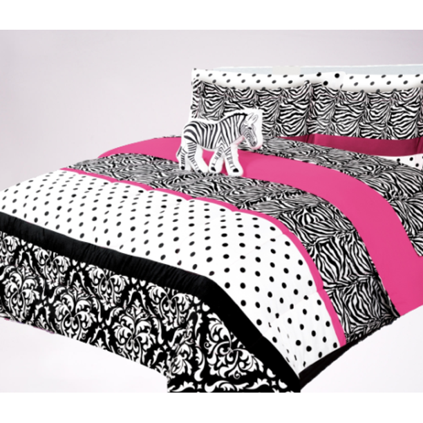 6PC Twin Zebra pink complete bed in bag comforter bedding set with