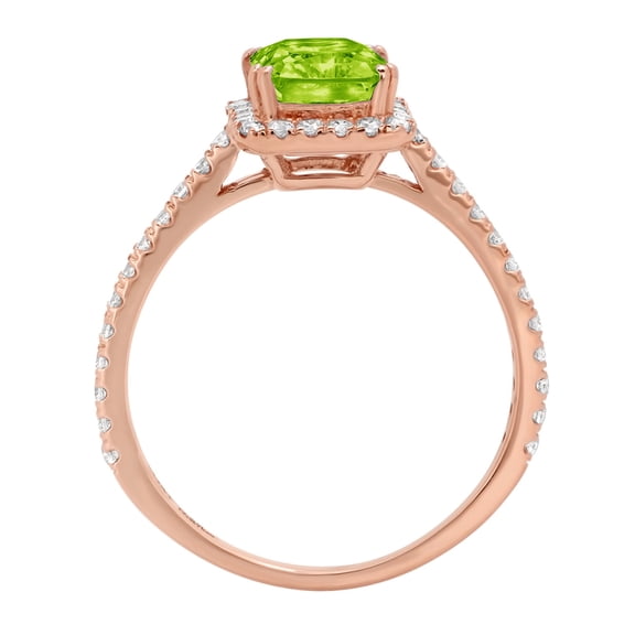 1.86 ct Emerald Cut Natural Peridot Solitaire with Accents Engagement Ring for Women in 18K Rose Gold