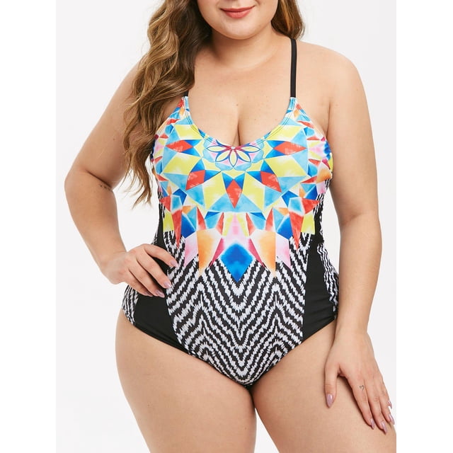 Más el tamaño de la geometría de una pieza del traje de baño Rosegal Camisetas sin mangas de talla grande