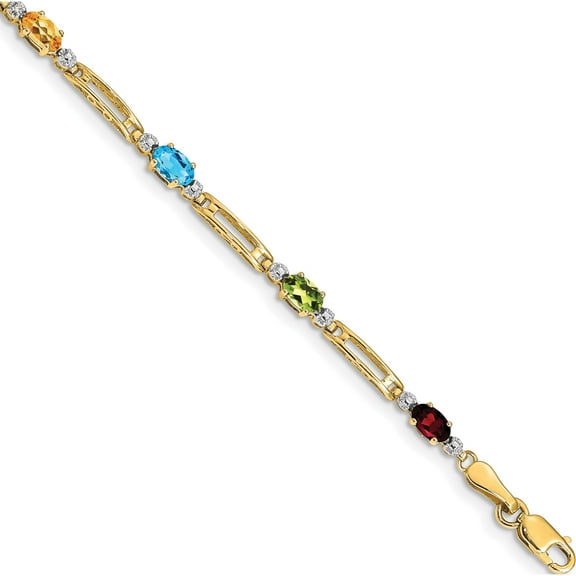 10K Yellow Gold Fancy Diamond And Gemstone Rainbow Bracelet (Width 3.5) (Length 7) - Jbsp