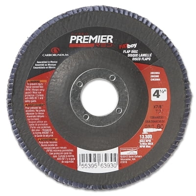 

Premier Red Zirconia Alumina Type 27 Fat Boy Flap Disc 4-1/2 in dia 60 Grit 7/8 in Arbor 13300 rpm | Bundle of 5 Packs