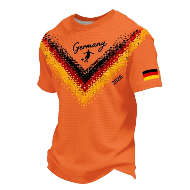 Women's Germany Football Graphic T-Shirt, Men's Soccer Graphic Print T-Shirt Casual Sportswear Top Athletic for Soccer Tournament 2026 Saffron Size: L