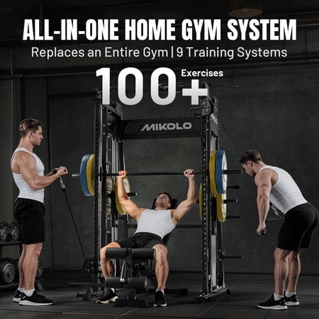 Mikolo M11 Smith Machine Home Gym, 2200LBS Power Rack with Functional Trainer, Cable Crossover, LAT Pulldown, Low Row, Landmine and Plate Storage for Full Body Strength Training