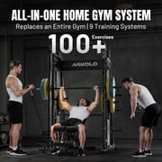 Mikolo M11 Smith Machine, 2200lbs Squat Rack with LAT-Pull Down System & Cable Crossover Machine, Training Equipment with Leg Hold-Down Attachment