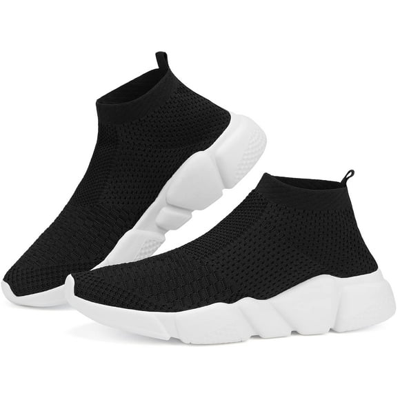 Santiro Mens Walking Shoes Breathable Knit Slip On Sneakers Lightweight Athletic Gym Shoes Casual Running Tennis Shoes Black 9.5 US