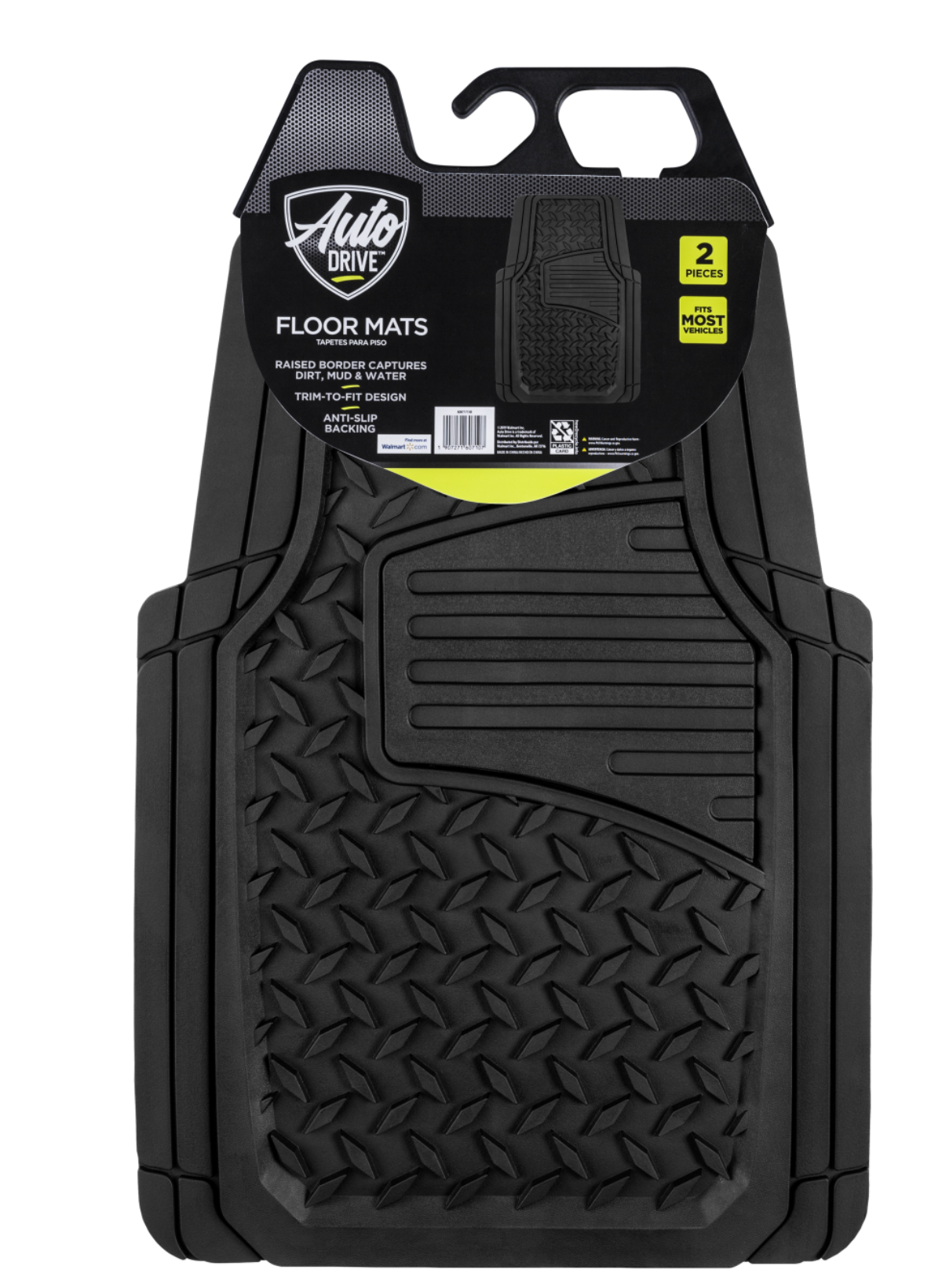 Auto Drive 2-Piece Diamond Plate Floor Mats, Black photo 2