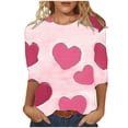 thumbnail image 2 of Styesk T-Shirts pour Femmes à Manches 3/4 Longueur, Imprimé Cœur, Hauts de Sortie, T-Shirts Confortables et Doux à Col Rond, Chandail à Enfiler, T-shirt Léger de Mode, Graphique de la Saint-Valentin, Grande Taille, Hauts Décontractés, 2 of 5