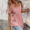 thumbnail image 6 of Turilly Womens Eyelet Embroidery Square Neck Blouses Summer Ladies Button Front Short Sleeve Loose Casual Tunic Tops, 6 of 6