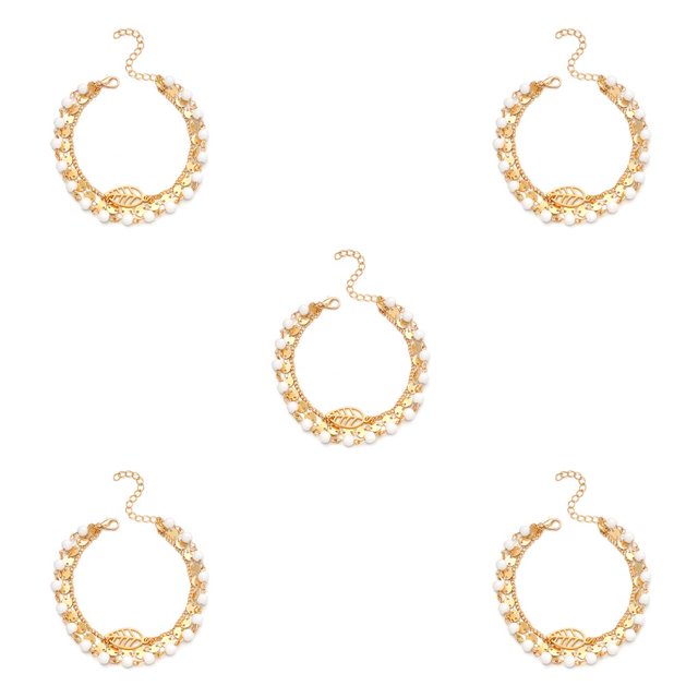 Minnieouse Tobilleras en capas hoja ajustable pie joyería estilo Simple accesorios universales para mujer de tobillo para el Día de San Valentín Oro 5piezas Minnieouse CBP253050
