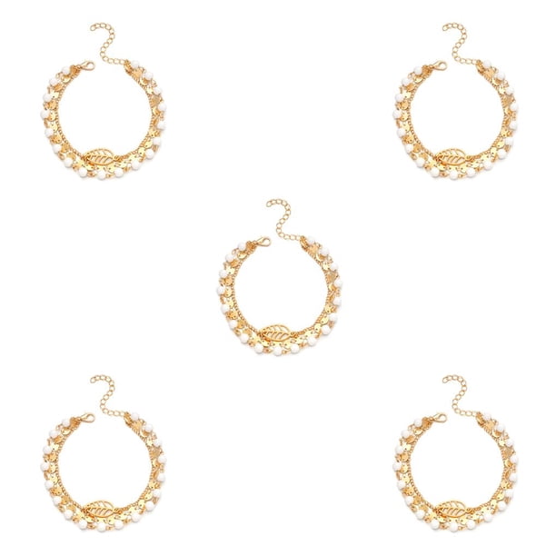 Sonducket Tobilleras en capas hoja ajustable pie joyería estilo Simple accesorios universales para mujer de tobillo para el Día de San Valentín Oro 5piezas Sonducket CBP253050