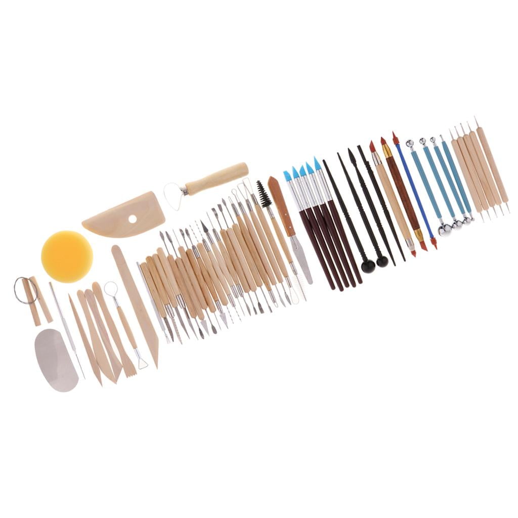 Milageto 5 Style Polymer Clay Tools,Modeling Clay Tools, Wooden Clay Tools, Wooden Handle 56Pcs