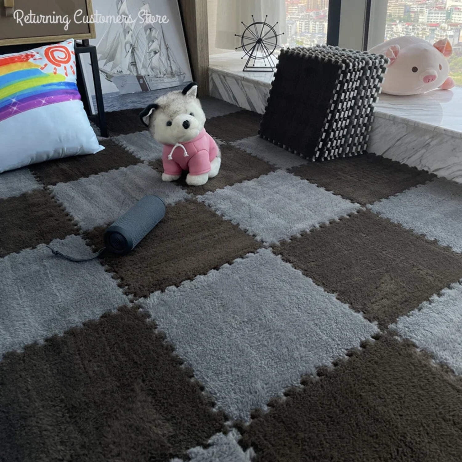 10pcs Soft Plush Interlocking Foam Play Mat Set Non-Slip Square Puzzle Tiles for Babies & Kids Ideal for Nursery, Playrooms, Floor Protection & Room Décor