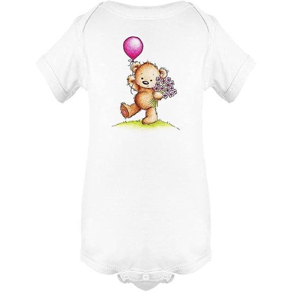 Teddy Bear With Purple Flowers Bodysuit Infant -Image by Shutterstock, Newborn