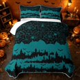 thumbnail image 2 of Erosebridal Spooky Castle Twin Quilt Set, Halloween Spider Web Twin Coverlet Set for Boys Girls, Teal Black, 2-Piece 1 Bedspread and 1 Pillowcase, 2 of 7