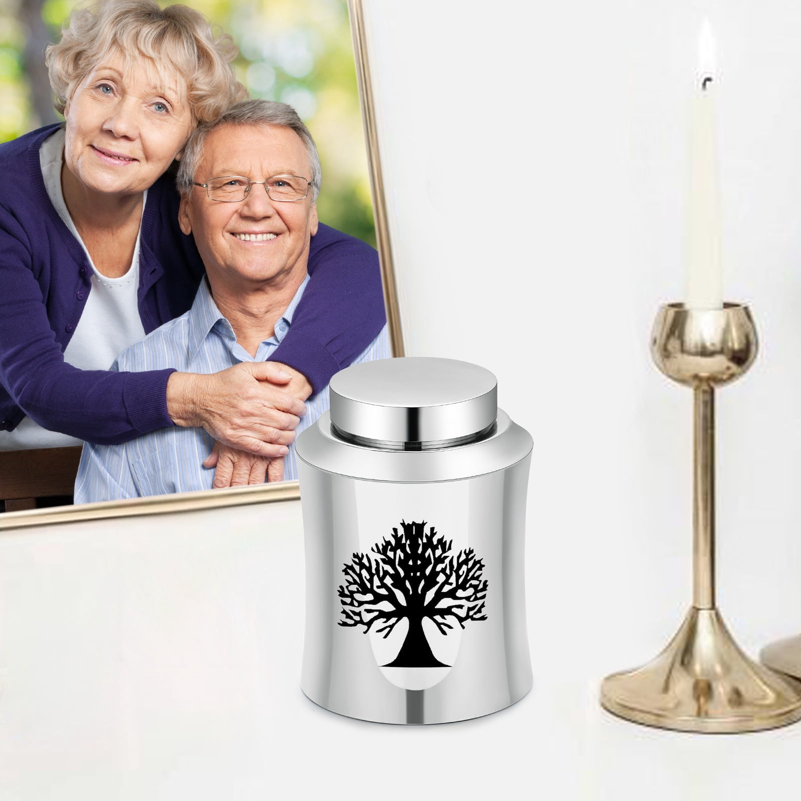 Tree of Life Print 10*7.4cm Small Memorial Cremation Urn for Pet Human Ashes Holder Funeral Keepsake Stainless Steel Cremation Mini Urn