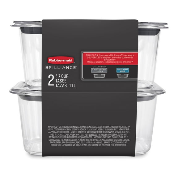 Rubbermaid Brilliance Food Storage Container, Medium Deep, 4.7 Cup, 2-Pack