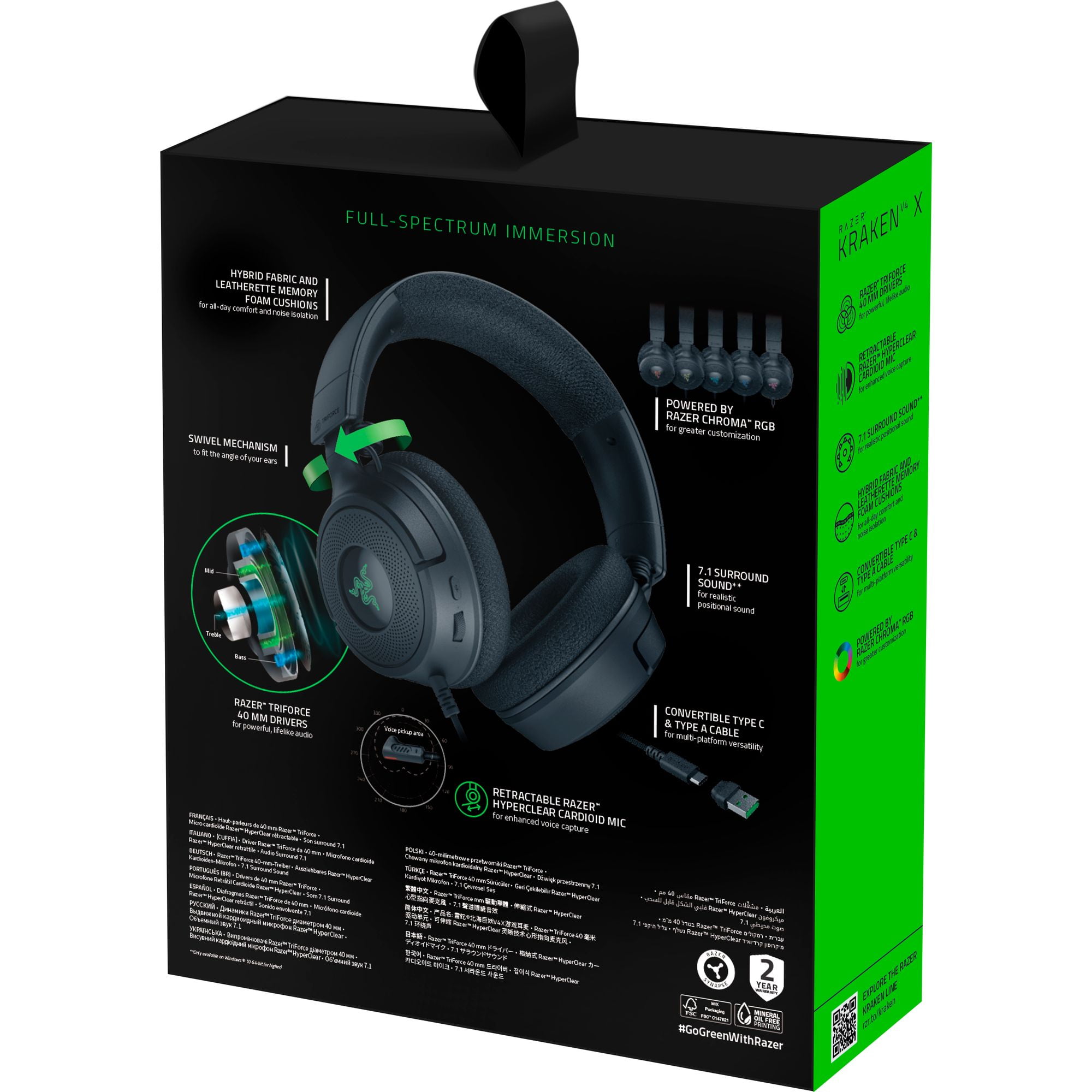Free Shipping! Razer Kraken V4 X Wired Gaming Headset with 7.1