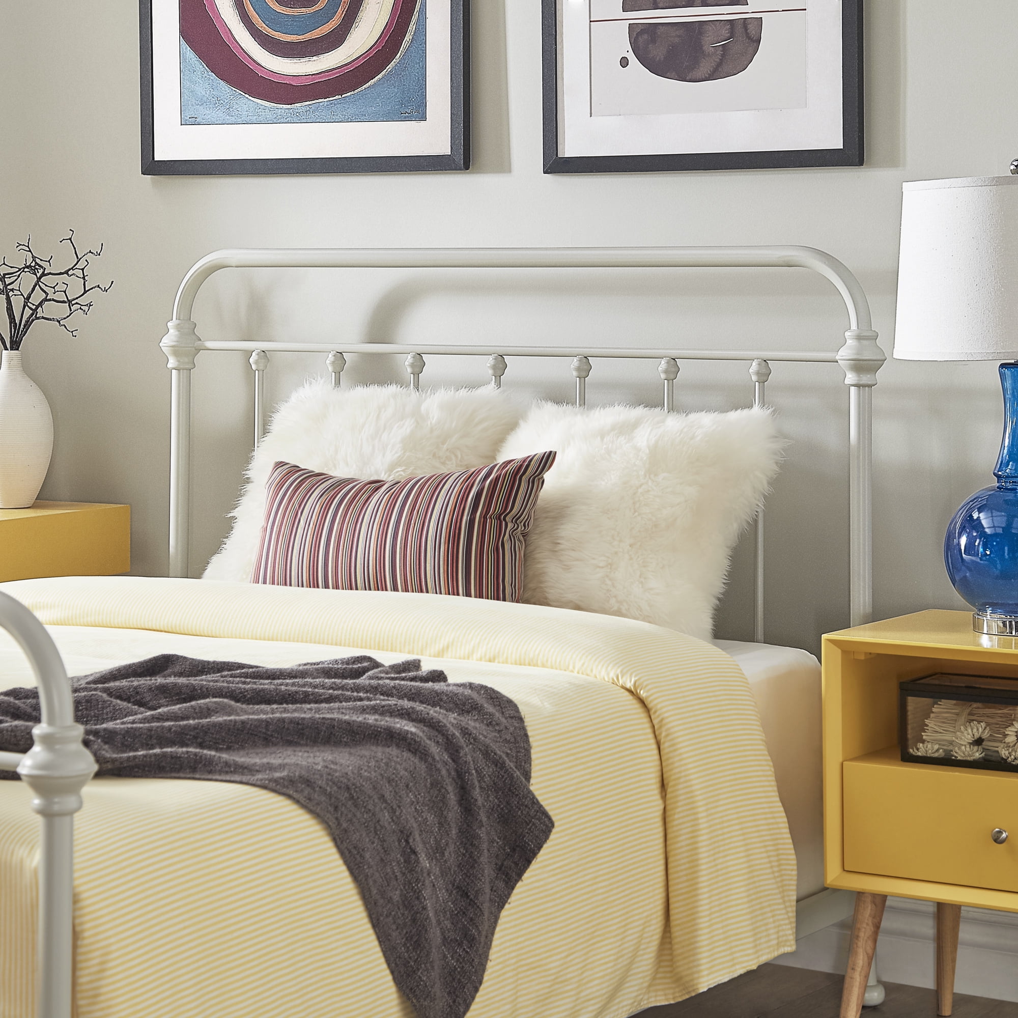 Weston Home Nottingham Spindle Metal Queen Headboard, Silver Birch