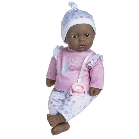 JC Toys La Baby African American 16-inch Small Soft Body Baby Doll La Baby | Washable |Removable Pink Floral w/Hat, Pacifier & Magic Bottle | for Children 12 Months +