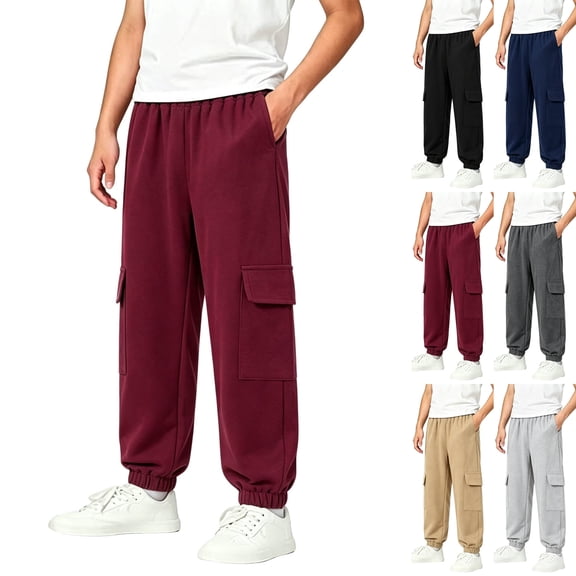 Sentuca Boys Sweatpants, Soft Cotton Elastic Waist Jogger Cargo Pants with Pockets Casual Sports Fashion Kids Trouser Size 3-4Y