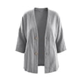 thumbnail image 4 of Linen Cotton Cardigan Three Quarter Sleeve V Neck Button Front Solid for Women Summer Outfits Sunny Weekend Resort Casual Everyday Outfit Daily Commute, 4 of 8