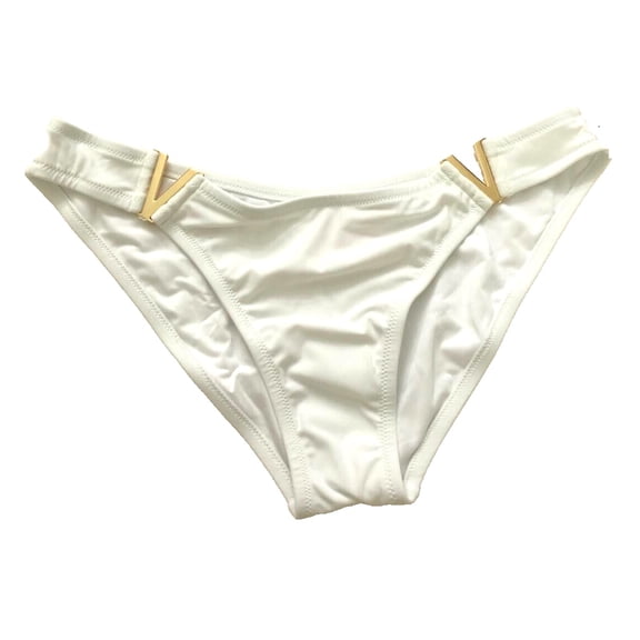 Victoria's Secret Gold Tone V- Hardware Brazilian Bikini Swim Bottom White Size Large NWT
