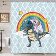 thumbnail image 2 of Funny Kids Shower Curtain, Cool Unicorn Riding Cute Dinosaur with Rainbow Shower Curtain Set,Polyester Fabric Cartoon Shower Curtain for Bathroom with 12PCS Hooks, Teal Blue 47X64, 2 of 5