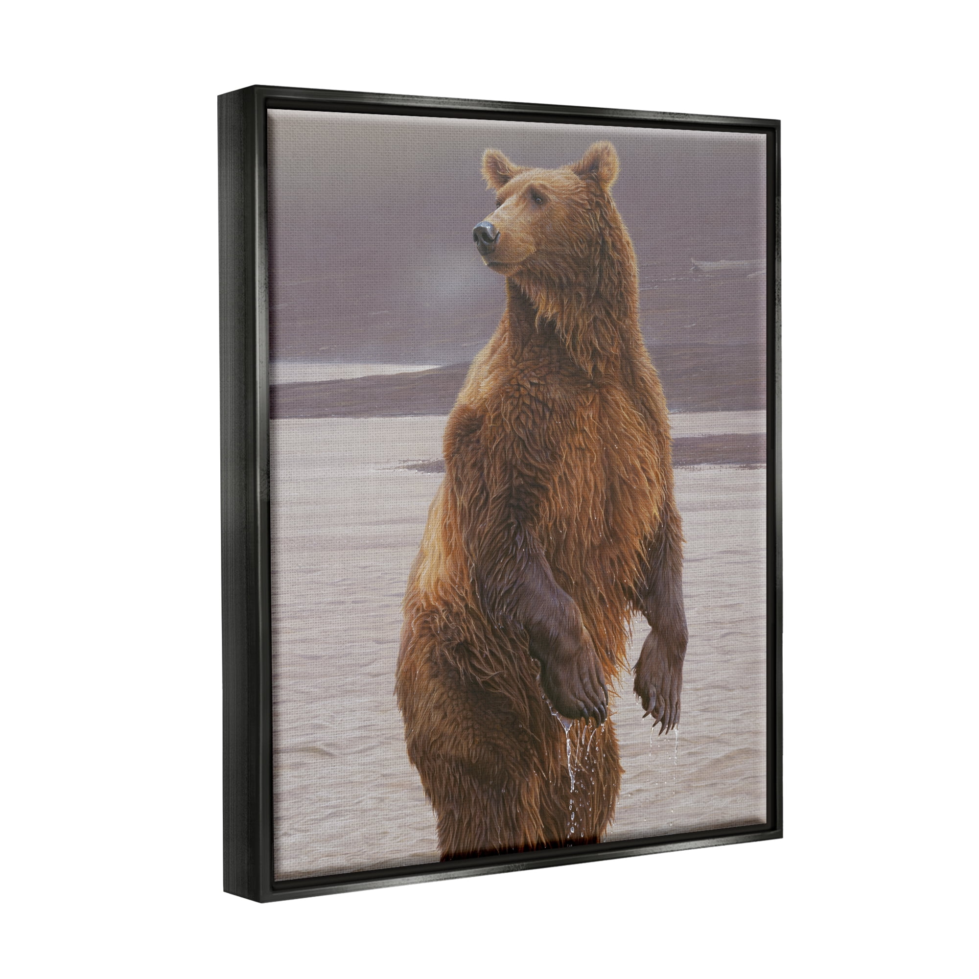 Stupell Industries Brown Bear Lake Water Splash Animals & Insects Painting Black Floater Framed Art Print Wall Art