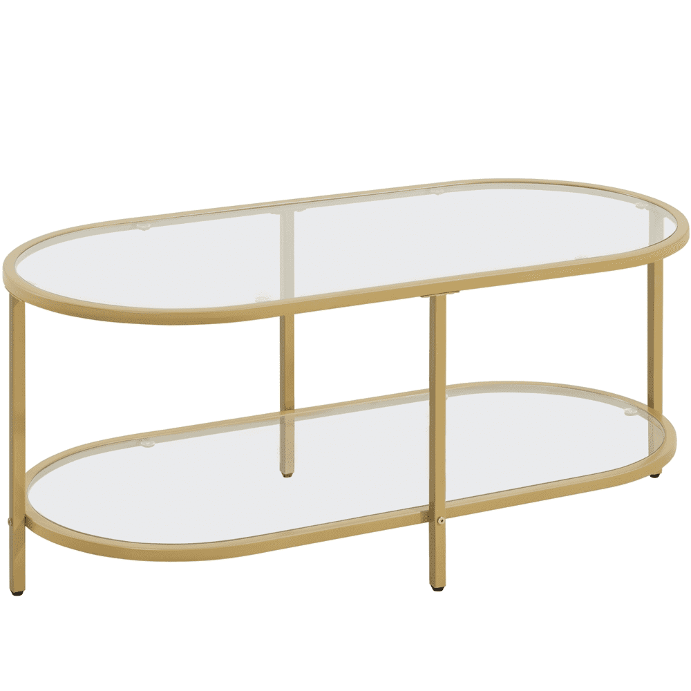 Yaheetech Modern 2-Layer Oval Coffee Table with Clear Glass, Gold