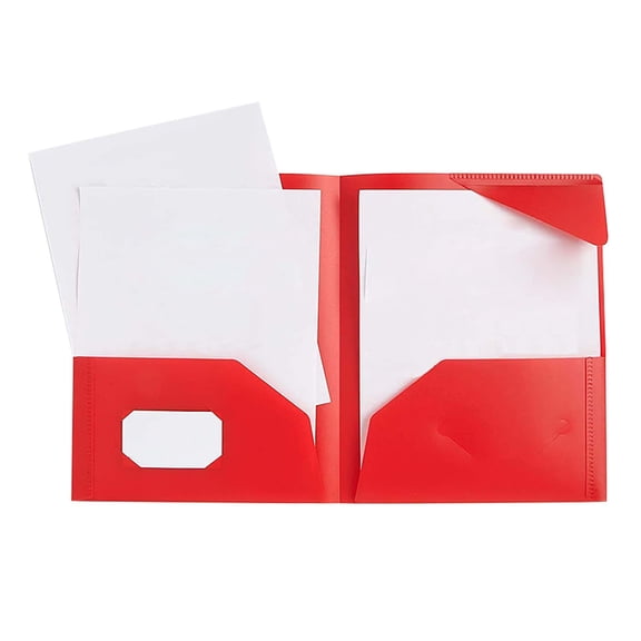 DJJGXAN Folders with Pockets, Plastic Folders with 2 Pockets, File Folders with Pockets and Business Card Holder, Heavy Duty Plastic Two Pocket Folder, Red