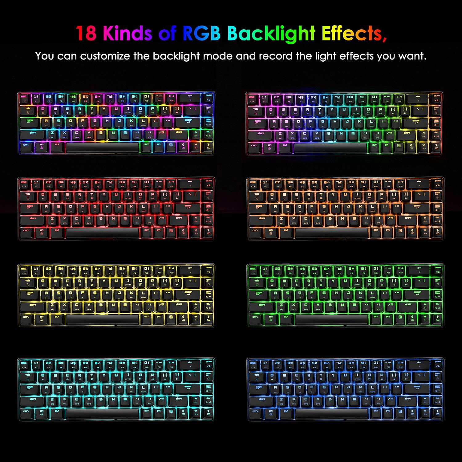 60% Mechanical Gaming Keyboard Red Switch Mini 68 Keys Wired Type C 18 Backlit Effects,Lightweight RGB 6400DPI Honeycomb Optical Mouse,Gaming Mouse Pad for Gamers and Typists (Black)