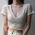thumbnail image 6 of Women Vintage Floral Floral Print Crop Top V-neck Short Sleeve Y2K Tshirt Female, 6 of 11