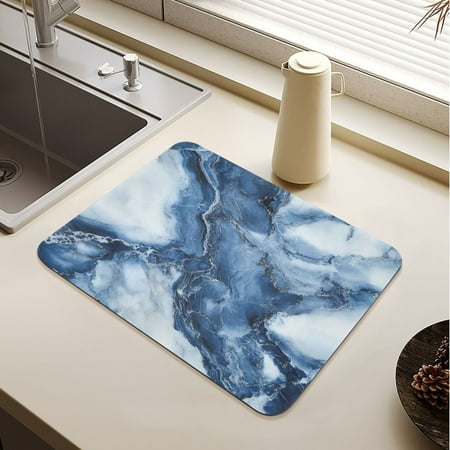 

Ink Blue White Marble Drying Mat Diatomaceous Earth Super Absorbent Slip Rubber Sole Heat Resistant 230 Degrees Fahrenheit 23.6×19.7in