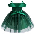thumbnail image 4 of 3T Toddler Girls Wedding Princess Dress Party Dress Formal Prom Dress 4T Toddler Girl Off-The-Shoulder Solid Color Classic Sequins Tulle Hemline Sleeveless Wedding Dress Prom TuTu Dress Green, 4 of 9