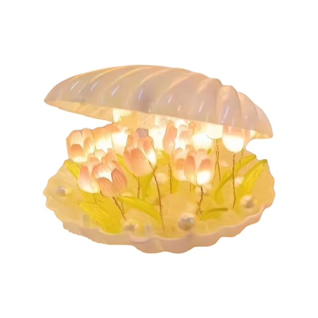 Inteprter La luz ambiental personalizada Shell Tulips agrega calidez y estilo al hogar La luz nocturna Shell presenta hermosos tulipanes Iluminación y accesorios blanco Material cerámico
