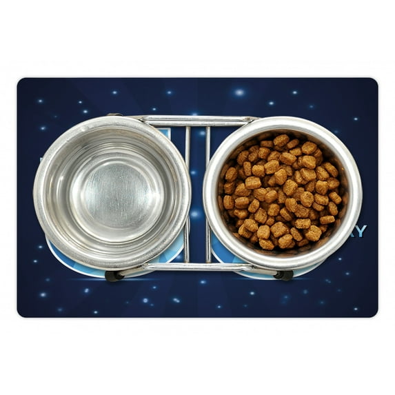 58th Birthday Pet Mat for Food and Water, Number on Open Night Sky with Stars Age Happy and Long Life Print, Non-Slip Rubber Mat for Dogs and Cats, 18" X 12", by Ambesonne