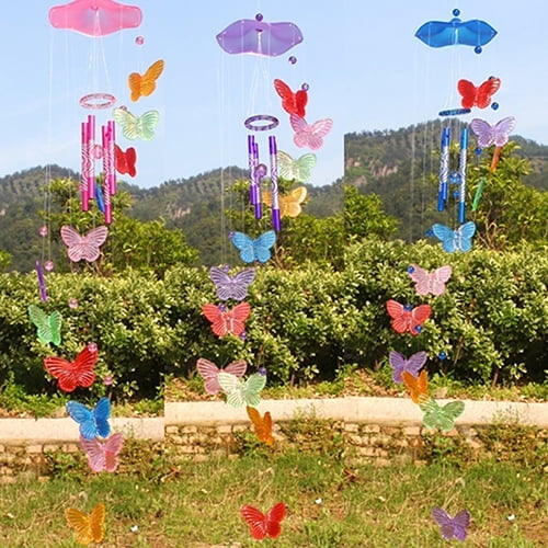 SPRING PARK 1PCS Hanging Wind Chimes Butterfly Yard Garden Home Decor Ornament Metal Tubes