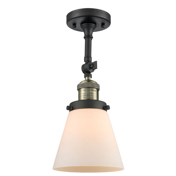 Innovations 201F-BAB-G61-LED Small Cone 1 Light Semi-Flush Mount part of the Franklin Restoration Collection, Black Antique Brass