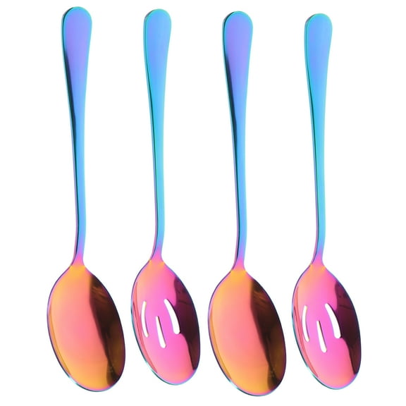 4pcs Daily Use Slotted Spoon Portable Slotted Utensil Stainless Steel Serving Spoon Buffet Supply