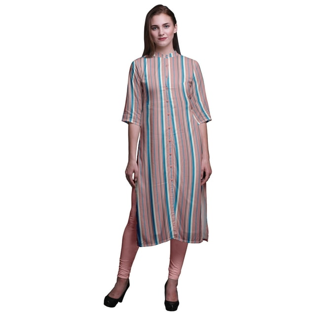 Bimba Robe Tunique Droite Imprimée à Boutons pour Femmes Kurti Petite