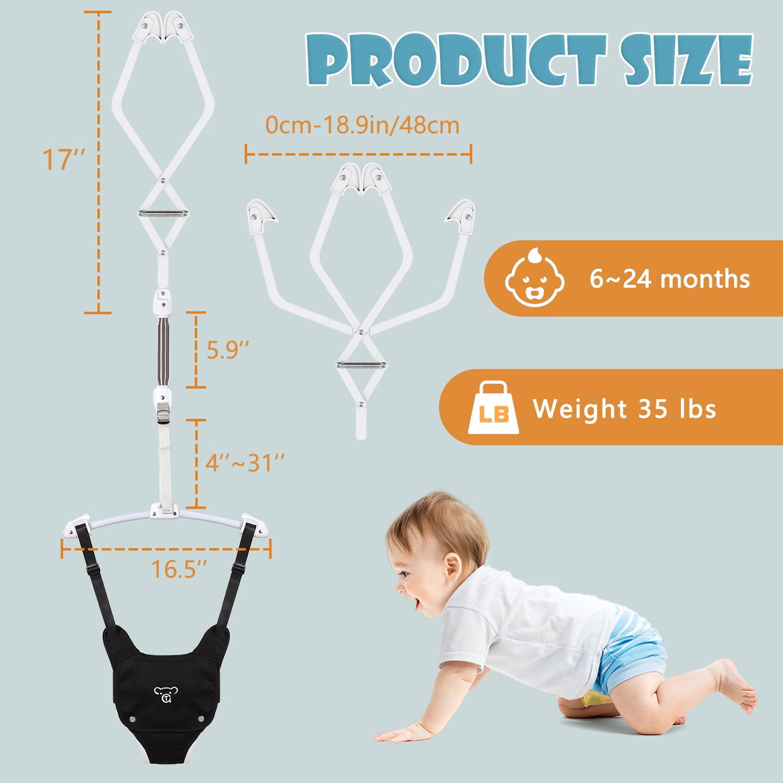 G TALECO GEAR Baby Jumpers and Bouncers, Protable Jumper Doorway with Water Mat, Easy to Assemble, Jumper for Baby Boys/Girls, Black