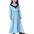 thumbnail image 5 of Xihbxyly Dress Girls Muslim Long Dress Medium Big Girls Long Sleeve V Neck Colorblock Dress, 5 of 7