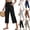 #02 Black, variant on Linen Capri Pants for Women High Waisted Drawstring Wide Leg Pants Casual Summer Capris Lightweight Travel Beach Pant ,S,#02 Blue