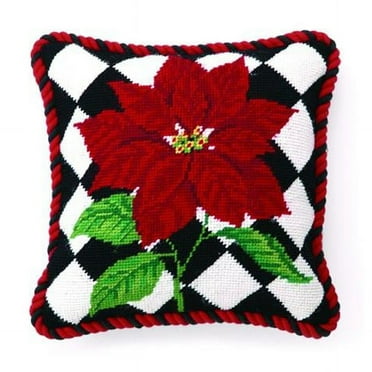 10 x 10 in. Poinsettia Diamonds Needlepoint Throw Pillow